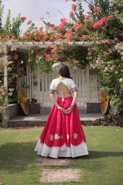 White Pink Festival Wear Lehenga Choli with Kutchi Gamthi Embroidery and Codi Lace Navratri Lehnega Choli