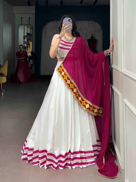 White Pink Navratri Special Rayon Lehenga with Fully Stitched Blouse at Manufacturer  Wholesale Lehengas Suppliers in Germany