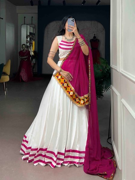 White Pink Navratri Special Rayon Lehenga with Fully Stitched Blouse at Manufacturer  Navratri Lehnega Choli