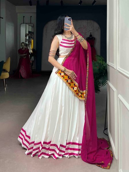 White Pink Navratri Special Rayon Lehenga with Fully Stitched Blouse at Manufacturer  Navratri Lehnega Choli