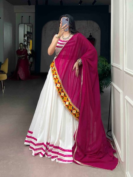 White Pink Navratri Special Rayon Lehenga with Fully Stitched Blouse at Manufacturer  Navratri Lehnega Choli