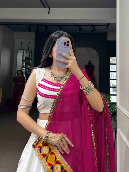 White Pink Navratri Special Rayon Lehenga with Fully Stitched Blouse at Manufacturer  Navratri Lehnega Choli