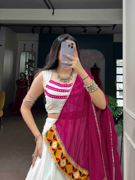 White Pink Navratri Special Rayon Lehenga with Fully Stitched Blouse at Manufacturer  Navratri Lehnega Choli