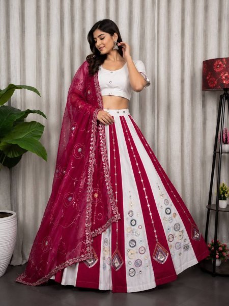 White Pink Roman Silk Bridal Style Lehenga Set with Multi Thread Embroidery and Sequin  Lehenga