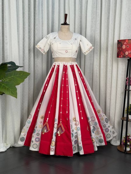 White Pink Roman Silk Bridal Style Lehenga Set with Multi Thread Embroidery and Sequin Navratri Lehnega Choli