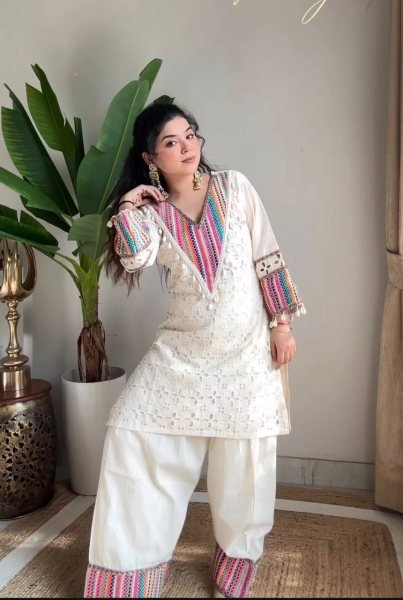 White Pure Khadi Cotton Thread Work Co ord Set Elegant Festive Wear at Manufacturer Rate CO ORD Sets