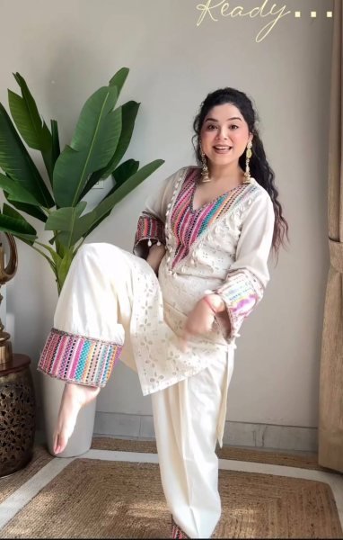 White Pure Khadi Cotton Thread Work Co ord Set Elegant Festive Wear at Manufacturer Rate CO ORD Sets