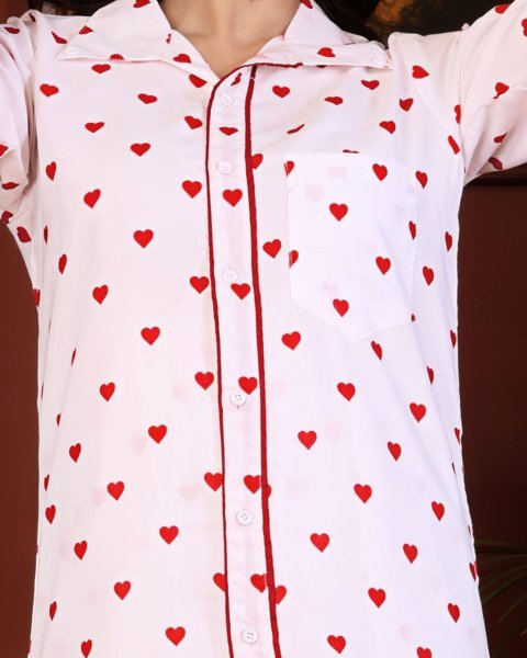 White Rayon Printed Nightwear Cord Set Stylish Top and Pant for Daily Look Night Suit Wholesale