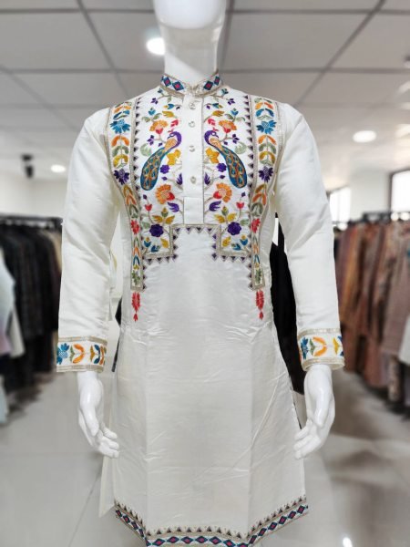 White Silk Embroidery Kurta Pajama for Men for Festive Events Kurta Pajama Wholesale
