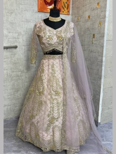 White Soft Net Bridal Lehenga with Sequins 4m Flare Engagement Wear   Lehenga