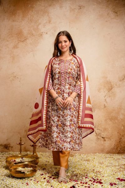White Summer Special Magic Cotton Kurti Pant Dupatta Set at Wholesale Rate Cotton Kurtis Wholesale