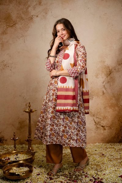 White Summer Special Magic Cotton Kurti Pant Dupatta Set at Wholesale Rate Cotton Kurtis Wholesale