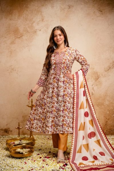 White Summer Special Magic Cotton Kurti Pant Dupatta Set at Wholesale Rate Cotton Kurtis Wholesale