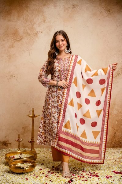 White Summer Special Magic Cotton Kurti Pant Dupatta Set at Wholesale Rate Cotton Kurtis Wholesale