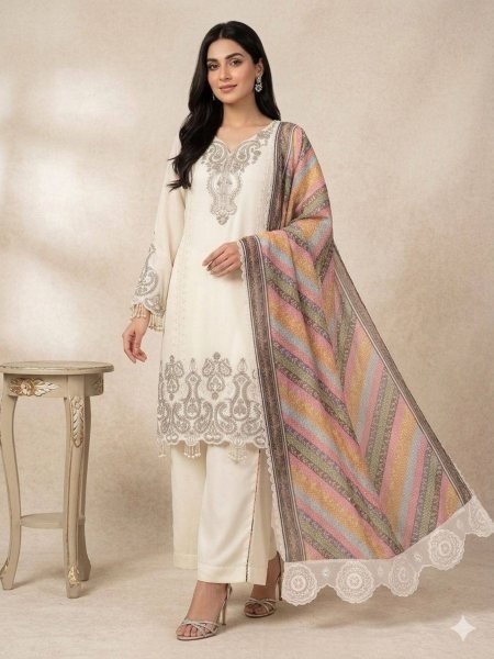 White Wedding Wear Star Georgette Top Palazzo and Dupatta With Embroidered Ethnic Wear Set Ready To Wear Suit