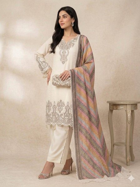 White Wedding Wear Star Georgette Top Palazzo and Dupatta With Embroidered Ethnic Wear Set Ready To Wear Collection