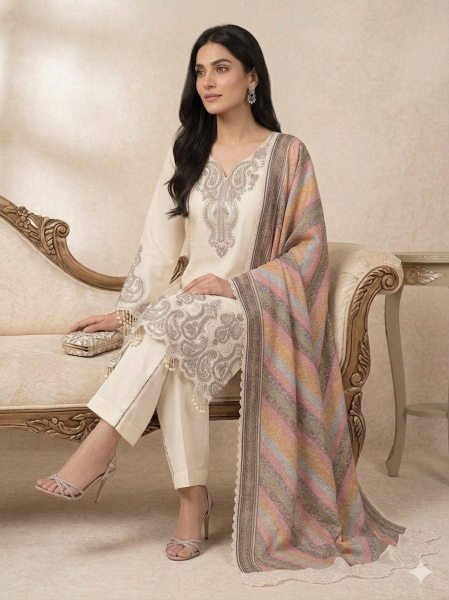 White Wedding Wear Star Georgette Top Palazzo and Dupatta With Embroidered Ethnic Wear Set Ready To Wear Collection