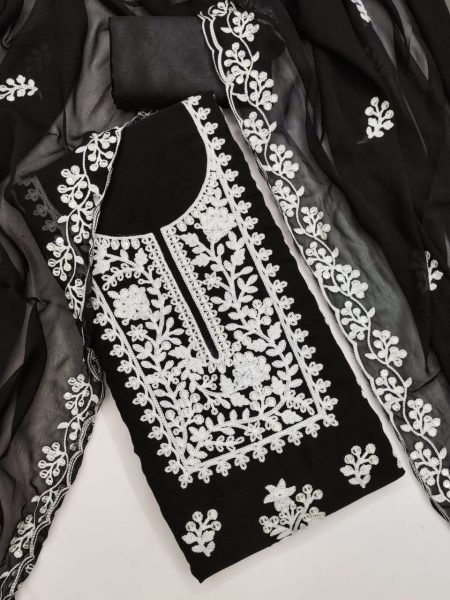 wholesale black jorjat suit with heavy embroidery and matching dupatta Color Set Matching Dress Material Wholesale