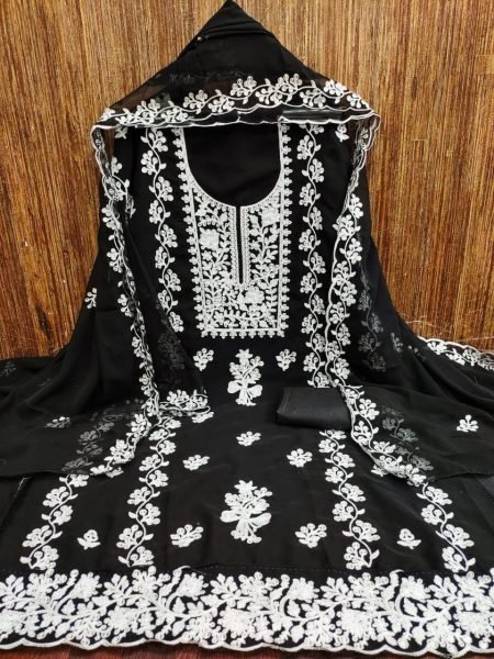 wholesale black jorjat suit with heavy embroidery and matching dupatta Color Set Matching Dress Material Wholesale