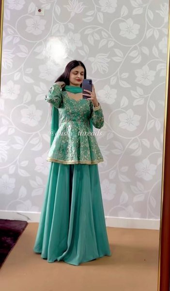 Wholesale Collection Aqua Blue Fandy Silk 5mm Sequence Embroidery Kediyu Lehenga With Georgette Lace Border Fancy Borders Work Dupatta  Ready To Wear Collection
