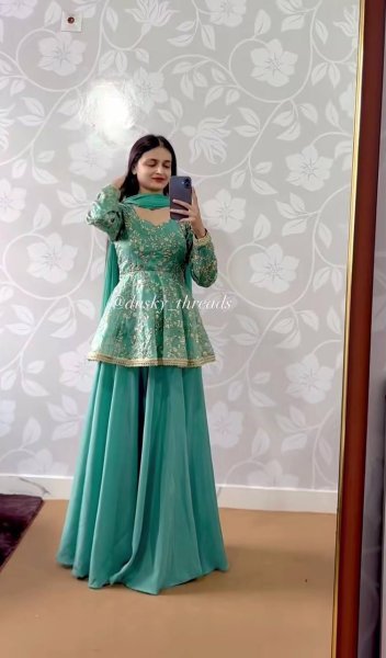 Wholesale Collection Aqua Blue Fandy Silk 5mm Sequence Embroidery Kediyu Lehenga With Georgette Lace Border Fancy Borders Work Dupatta  Ready To Wear Collection