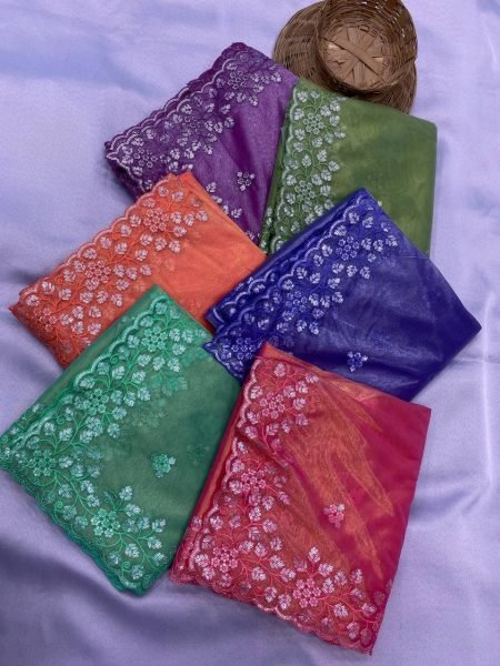 Wholesale Collection Women Beautiful Designer Embroidery Green Saree  Embroidery Sarees Wholesale