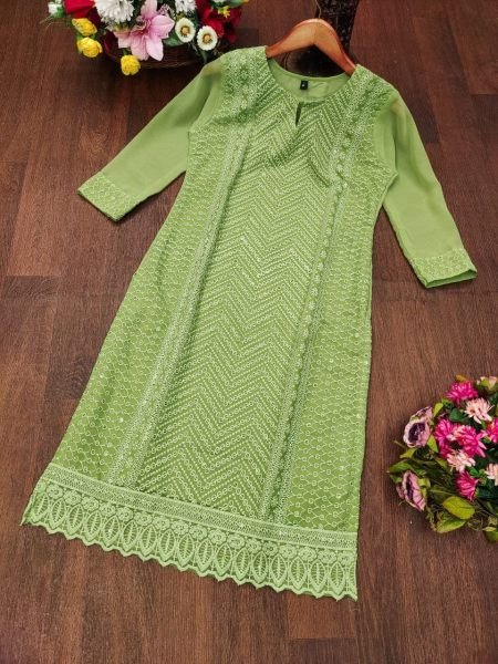 Wholesale Designer Kurtis Georgette Chikankari with Eyella Sequins Fashion Kurtis for Women Clothing Wholesaler  Lucknowi Chikankari Kurtis Wholesale