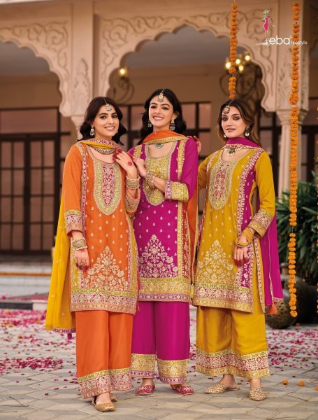 Wholesale Designer Salwar Suit in Surat Eba Lifestyle Embroidered Chinon Partywear Designer Plazzo Salwar Suits Wholesale