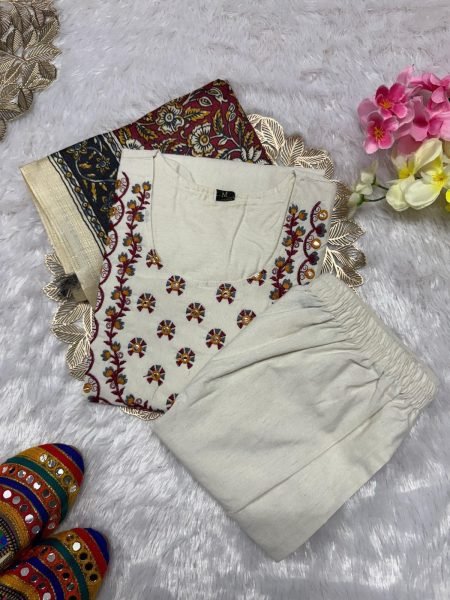 Wholesale Khadi Cotton Kurti Pant Dupatta With Embroidered Ethnic Wear for Resellers and Retailers Embroidery Kurtis 
