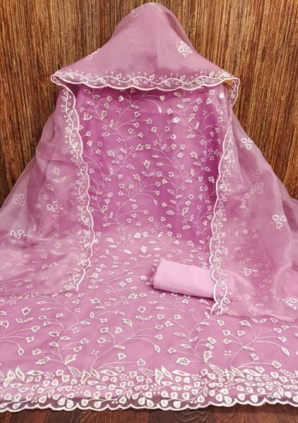 Wholesale Organza Silk Dress Material With Multi Sequence Work For Women Color Set Matching Dress Material Wholesale