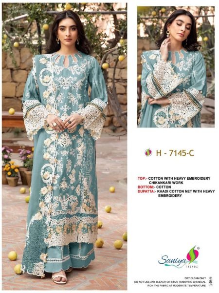 Wholesale Pakistani Suits Exporter Saniya Trendz 7145 Cotton Chikankari Collection Pakistani Suits Wholesale