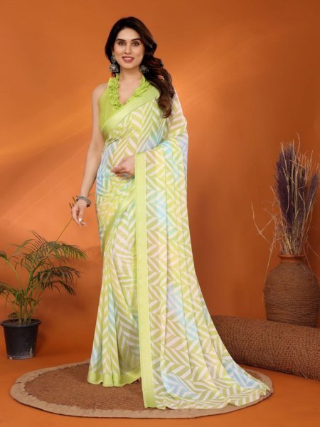 Wholesale Printed Satin Patta Sarees Elegant Lightweight Fabric with Matching Running Blouse Manufacturer Direct Deal Printed Cotton Sarees Wholesale