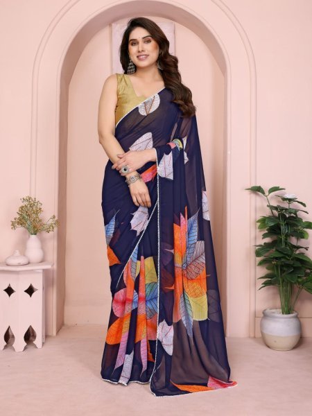 Wholesale Ready to Wear Saree in Georgette with Lace Border Dealer Collection from India