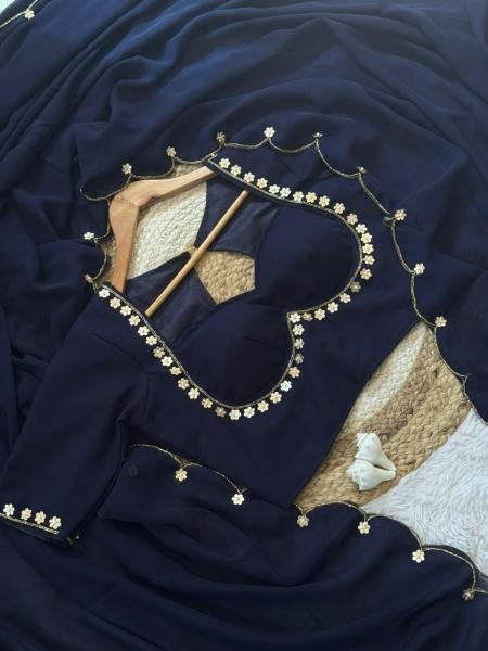 Wholesale Sabyasachi Inspired Faux Georgette Saree with Hand Khatali and Cutdana Work Blous Georgette Sarees Wholesale