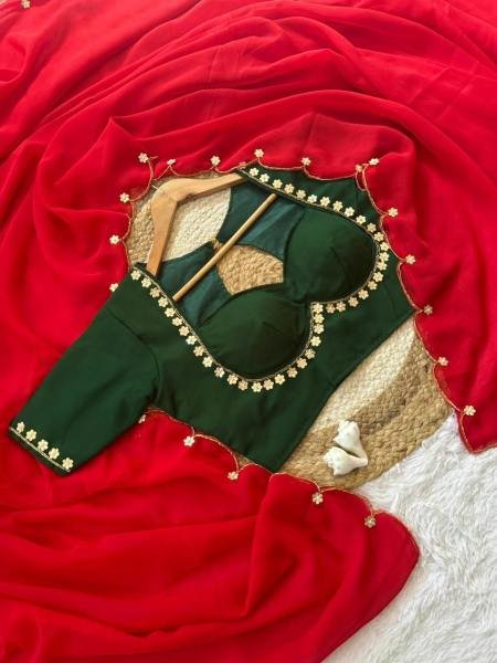 Wholesale Sabyasachi Inspired Faux Georgette Saree with Hand Khatali and Cutdana Work Blous Georgette Sarees Wholesale