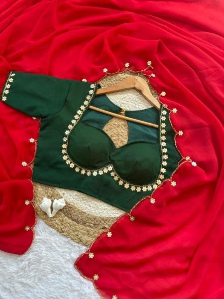 Wholesale Sabyasachi Inspired Faux Georgette Saree with Hand Khatali and Cutdana Work Blous Georgette Sarees Wholesale