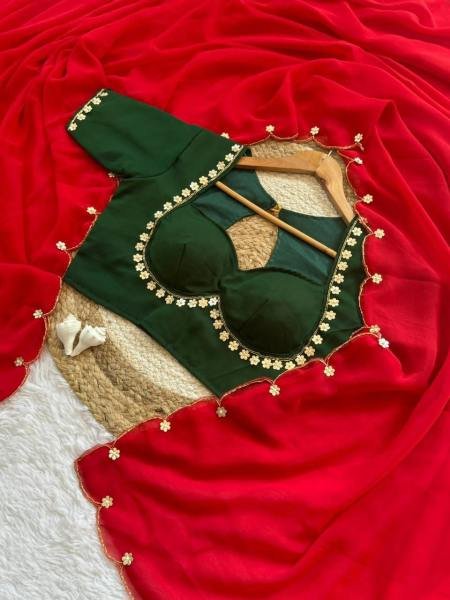 Wholesale Sabyasachi Inspired Faux Georgette Saree with Hand Khatali and Cutdana Work Blous Georgette Sarees Wholesale