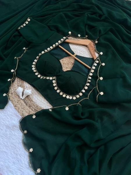 Wholesale Sabyasachi Inspired Faux Georgette Saree with Hand Khatali and Cutdana Work Blous Georgette Sarees Wholesale