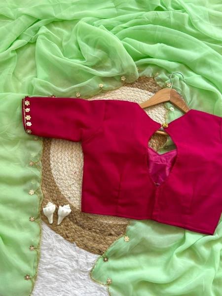 Wholesale Sabyasachi Inspired Faux Georgette Saree with Hand Khatali and Cutdana Work Blous Georgette Sarees Wholesale