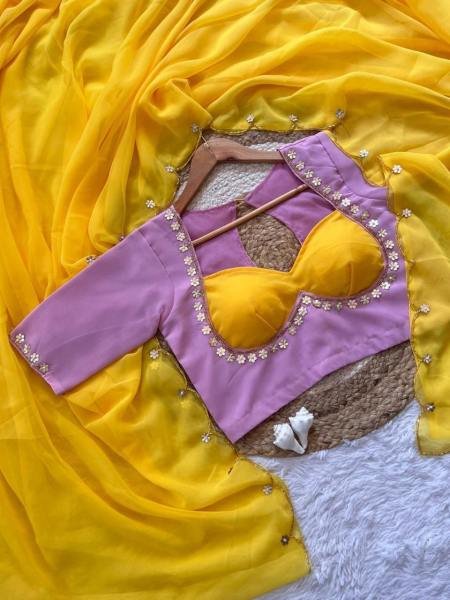 Wholesale Sabyasachi Inspired Faux Georgette Saree with Hand Khatali and Cutdana Work Blous Georgette Sarees Wholesale