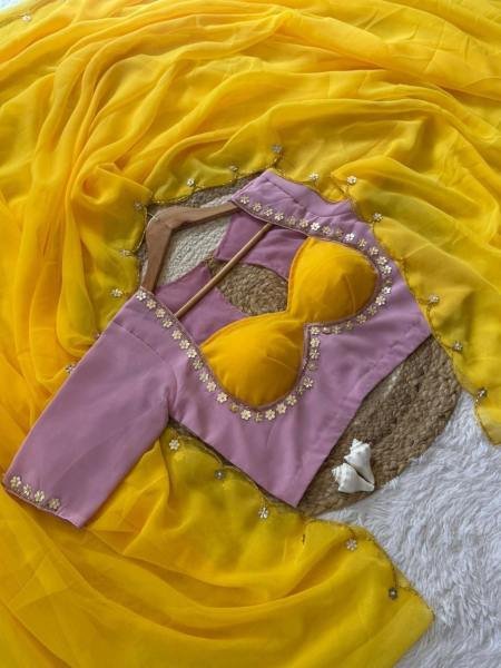 Wholesale Sabyasachi Inspired Faux Georgette Saree with Hand Khatali and Cutdana Work Blous Georgette Sarees Wholesale