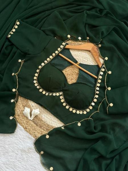 Wholesale Sabyasachi Inspired Faux Georgette Saree with Hand Khatali and Cutdana Work Blous Georgette Sarees Wholesale