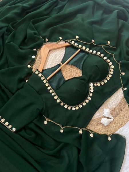 Wholesale Sabyasachi Inspired Faux Georgette Saree with Hand Khatali and Cutdana Work Blous Georgette Sarees Wholesale