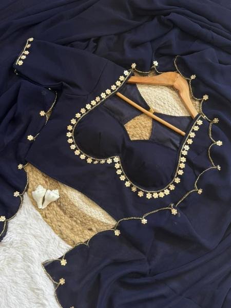 Wholesale Sabyasachi Inspired Faux Georgette Saree with Hand Khatali and Cutdana Work Blous Georgette Sarees Wholesale