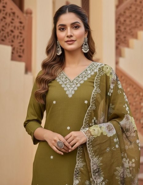 Wholesale Slub Rayon Kurti Pant Dupatta Set for Resellers and Retailers Embroidery Kurtis 