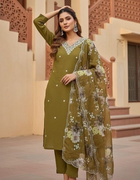 Wholesale Slub Rayon Kurti Pant Dupatta Set for Resellers and Retailers Embroidery Kurtis 