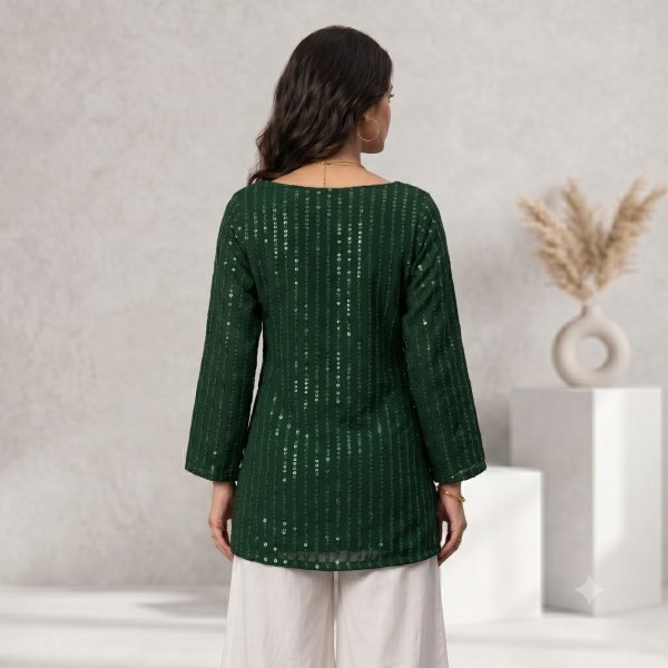 Wholesale soft and Lightweight Green Georgette Tunic Kurti for Resellers and Retailers Full Set Kurti
