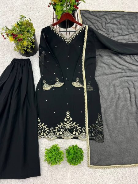 Wholesale Wedding   Festive Suit Sets Faux Georgette Sharara with Pearl Work  Clothing Exporter Plus Size Kurti / Gown