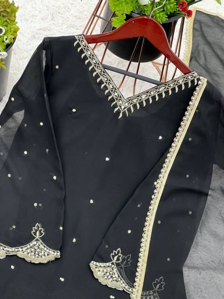 Wholesale Wedding   Festive Suit Sets Faux Georgette Sharara with Pearl Work  Clothing Exporter Plus Size Kurti / Gown