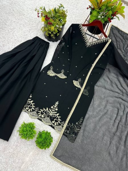 Wholesale Wedding   Festive Suit Sets Faux Georgette Sharara with Pearl Work  Clothing Exporter Plus Size Kurti / Gown